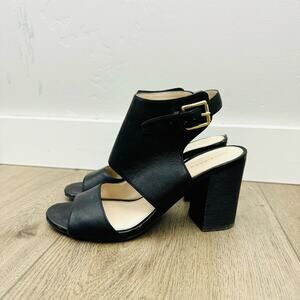 Cole Haan Black Leather Chunky Block Heel Sandals Sling Back woman’s 5.5